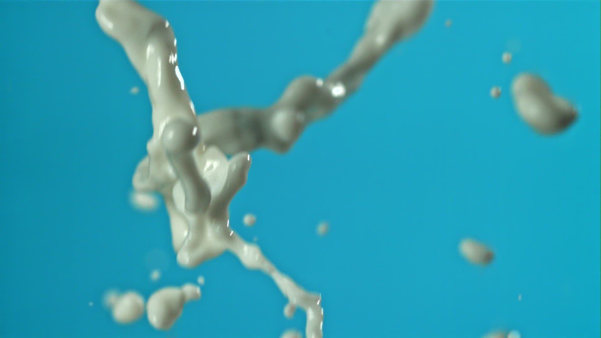 Milk splashes on a blue background. Filmed on a high-speed camera at