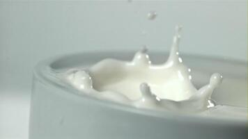 Splashes from a drop of milk. Filmed on a high-speed camera at 1000 fps. High quality FullHD footage video