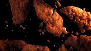 Chicken nuggets fly up and fall down. Filmed on a high-speed camera at 1000 fps. High quality FullHD footage video