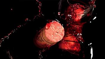 das Korken fallen in das rot Wein. gefilmt auf ein schnelle Geschwindigkeit Kamera beim 1000 fps. hoch Qualität fullhd Aufnahmen video