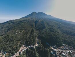 Aerial view peak of Lawu Mountain Indonesia with clear sky in the morning photo