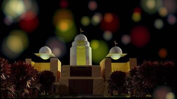 Mosque with colorful bokeh light, Muslim celebration animation video