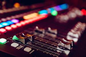 mixing console for recording and concert amplification. Close-up photo