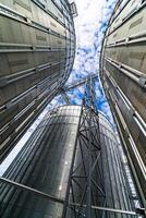 Beautiful view of high technology factory. Combination of grey and blue colors. photo