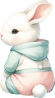 AI generated Cute bunny dressed in a cozy hoodie, showcasing a soft, pastel-themed aesthetic perfect for Easter png