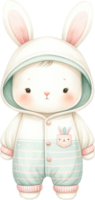 ai généré mignonne lapin habillé dans une confortable sweatshirt à capuche, mettant en valeur une doux, sur le thème du pastel esthétique parfait pour Pâques png