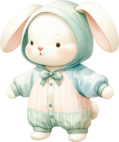 ai genererad söt kanin klädd i en mysigt luvtröja, visa upp en mjuk, pastell-tema estetisk perfekt för påsk png
