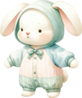 AI generated Cute bunny dressed in a cozy hoodie, showcasing a soft, pastel-themed aesthetic perfect for Easter png