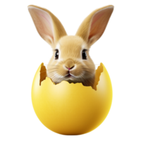 AI generated A cute Easter bunny is sitting in the shell of an Easter egg png