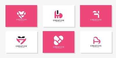 Letter H heart love collection logo design inspiration vector