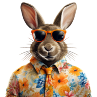 ai généré Pâques lapin portant des lunettes de soleil et Jaune veste png