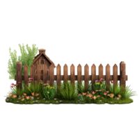 AI generated green grass plants and fences png