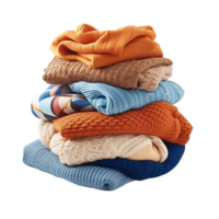 AI generated A stack of knitted sweaters with one that has a sweater on it png