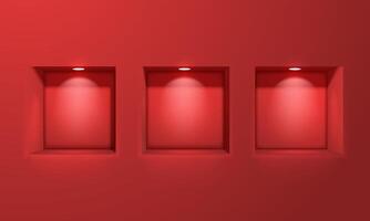 Collection of arched niches with lighting on a red background. Vector illustration.