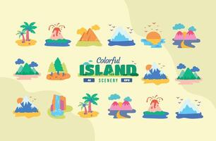 Colorful Island Scenery Illustration Vector Set