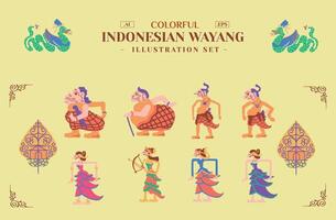 Colorful Indonesian Wayang Illustration Set vector