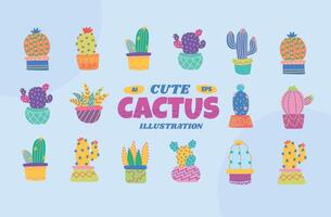 Cute Cactus Illustration Vector Set