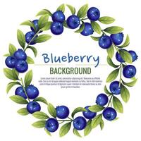 Card design with blueberries and green leaves. Frame, background with wild berries. vector