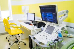 Medical ultrasound diagnostic equipment at clinic, sonography, health tests concept, closeup photo