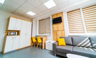 New stylish indoor interior with light decoration. Comfortable modern design for room in hospital. photo