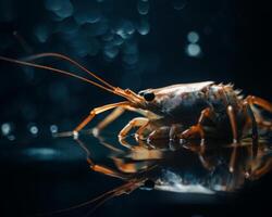 AI generated Crayfish Crayfish on black background with reflection photo