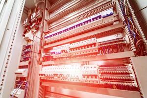 Electrical panel at a assembly line factory. Controls and switches. photo