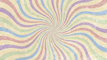 Wave-shaped lines of blue, red, green and purple in pastel tones with an aged texture rotating concentrically. Loop animation video