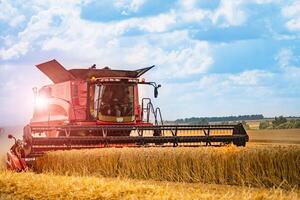 Combine harvester working on a wheat field. Agricultural sector. Wheat Harvesting photo