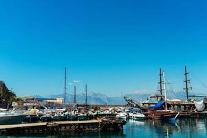 Yacht and boats docking at the marina in the evening. Vocation concept. photo