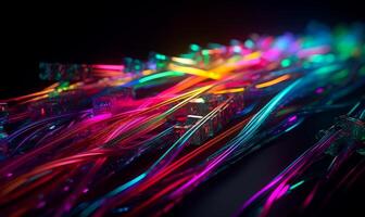 ai generado arco iris de fibra óptico cables foto