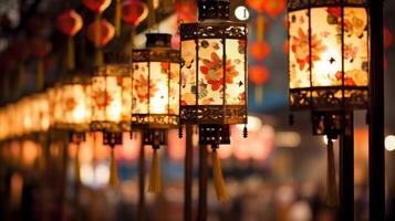 AI generated Glowing lanterns illuminating a night market photo