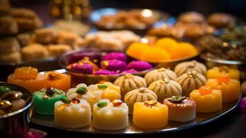 AI generated Diwali sweets and mithai on display photo