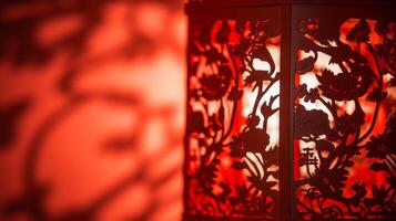 AI generated A close up of a red lantern with intricate paper cut designs photo