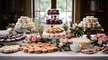 AI generated French dessert table with macarons photo