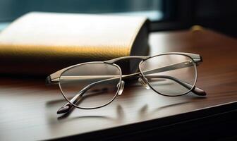 AI Generated Glasses and book on the table photo