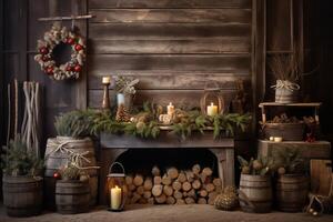 AI generated Rustic and cozy christmas accents ready to showcase your message photo