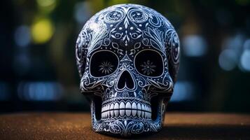 AI generated Intricate day of the dead sugar skull photo