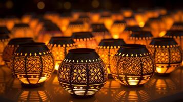 AI generated Diwali lamps arranged in intricate patterns photo