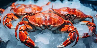 AI generated Photorealistic image of fresh crab on ice photo