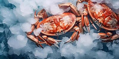 AI generated Photorealistic image of fresh crab on ice photo