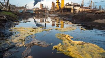 AI generated Polluted water in contaminated industrial area photo