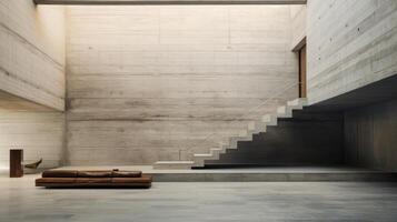 AI generated A minimalist interior space within a brutalist structure photo