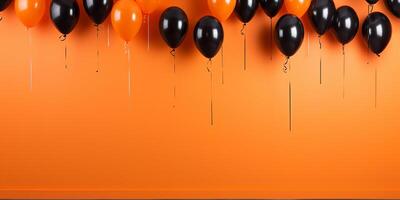 AI generated Festive background with black and orange balloons. Halloween Autumn Party Balloons Background photo