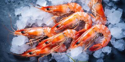 AI generated Photorealistic image of fresh shrimp on ice photo