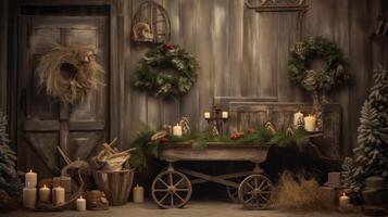 AI generated Rustic holiday scene with vintage decorations photo