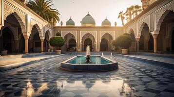 AI generated A mosque's serene courtyard with a central fountain photo