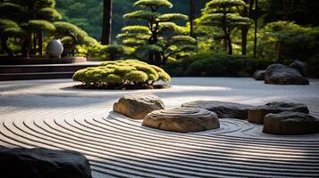 ai generado un zen jardín con patrones ese invitación reflexión y tranquilidad foto