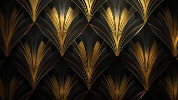 AI generated Black and gold art deco wallpaper with gold accents photo