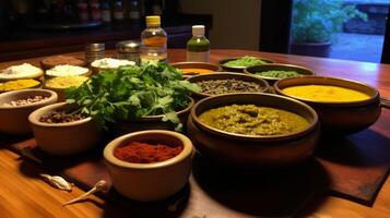 AI generated Ayurvedic cooking with organic ingredients photo