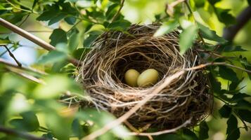 AI generated Bird's nest in garden tree photo